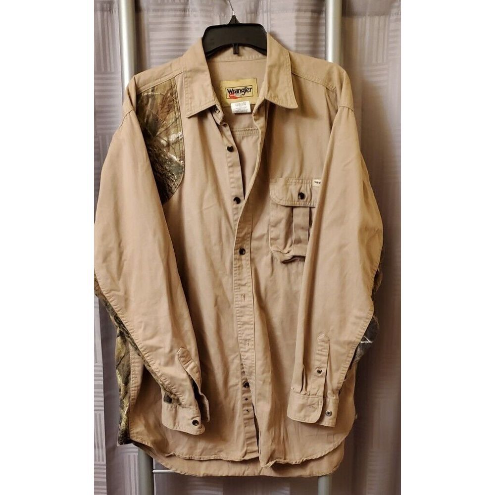 WRANGLER PRO‎ GEAR MENS CAMO KHAKI LONG SLEEVE BUTTON UP SHIRT SIZE XL